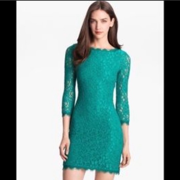 Diane Von Furstenberg Dresses & Skirts - DVF Diane Von Furstenberg ZARITA Lace Scoopback Zip Dress Parakeet Green